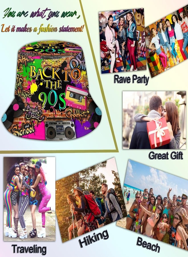 Cuiliqun 90s Outfit for Women Men, Fashion Retro 90s Bucket Hat Outdoor Packable Sun Cap Rave Accessories Fisherman Hats for Women Men - Image 4